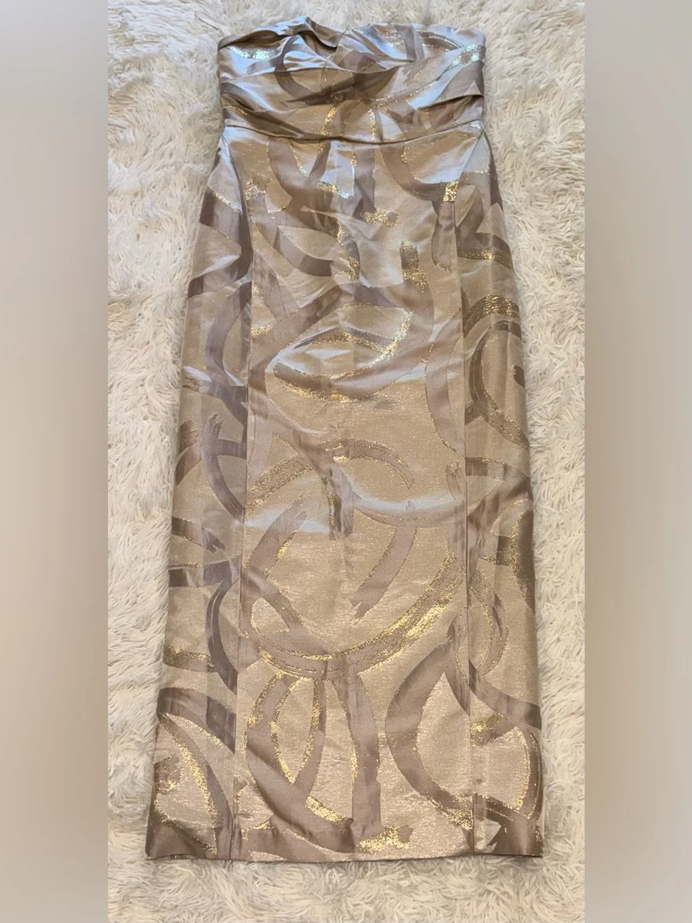 NEW Donna Karan New York Pleated Metallic Strapless Gown Sz 12